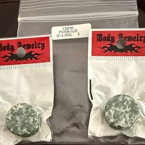 Green and White Body Jewelry Plugs